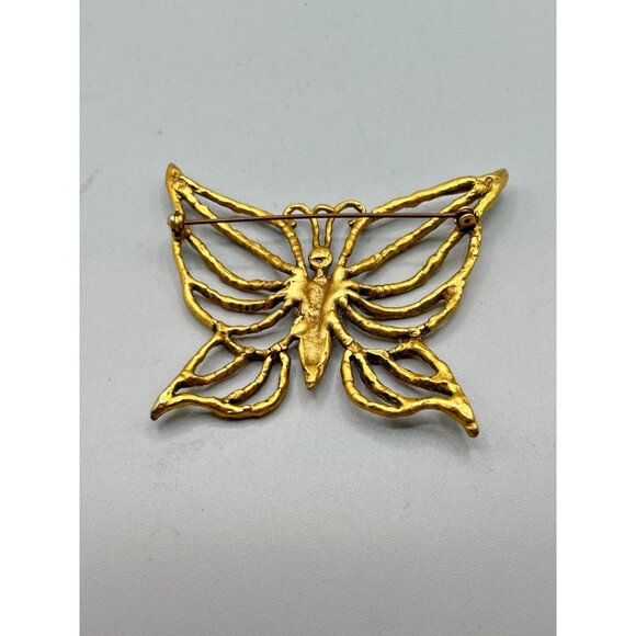 Vintage Brutalist Brass Butterfly Pin Brooch Big Oversized Statement Handmade - Picture 4 of 5